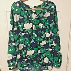 Merona Size XXL Green White Floral blouse